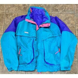 Vintage Columbia Powder Keg Ski Jacket Teal Purple Pink Colorblock XL